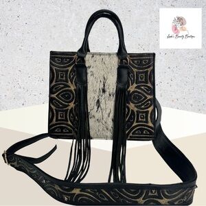 Tote Hair on Genuine Leather Western Hand Bag / Black and Ten Shoulder Bag